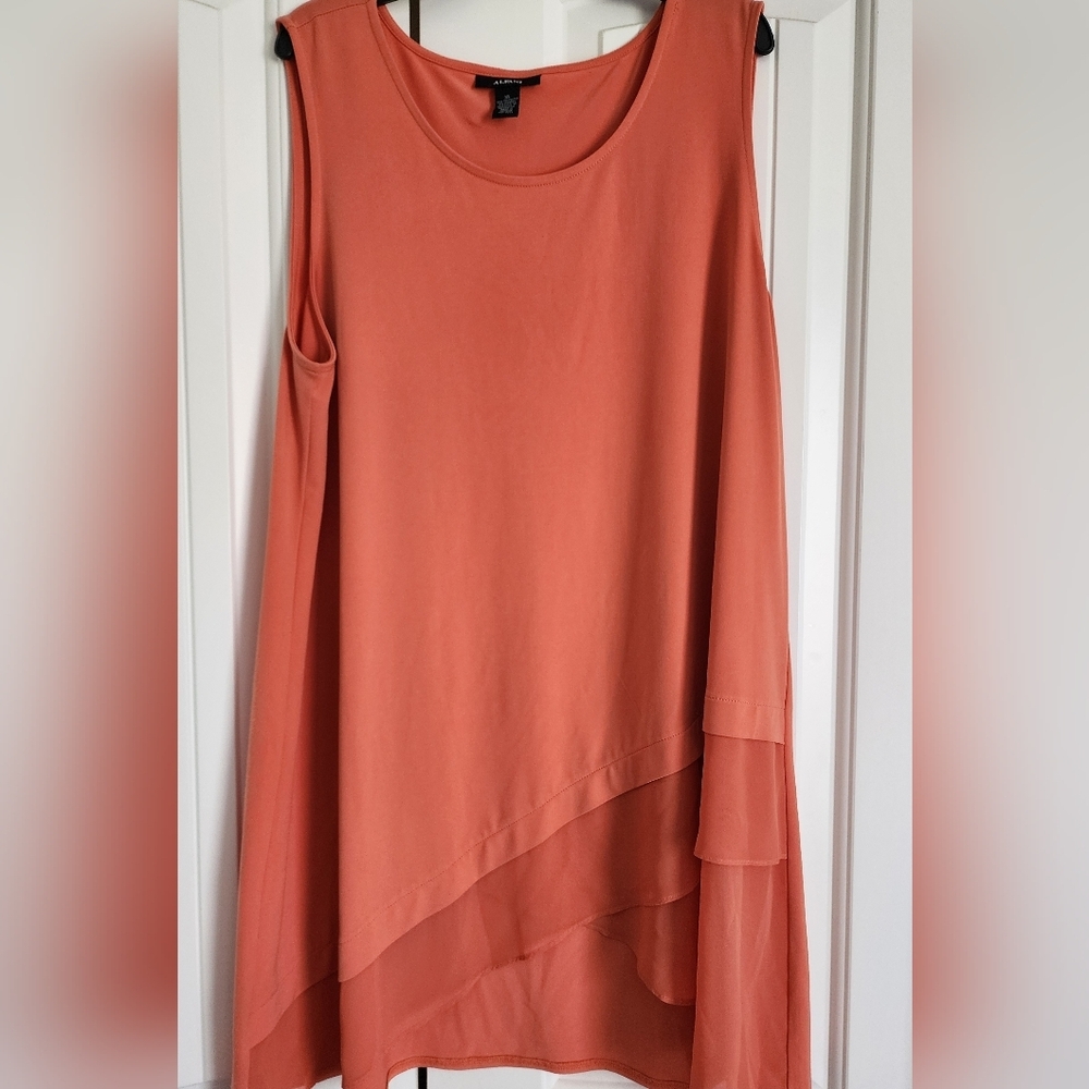 Alfani Womens Orange Layered Chiffon-Hem Sleeveless Top